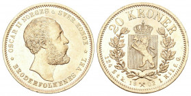 NORWEGEN. KÖNIGREICH. Oskar II., 1872-1905. 20 Kronen 1902, Kongsberg. 8,06 g Feingold. Ahlström 9, Fb. 17, Schl. Fast unzirkuliert