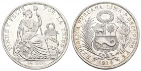 Peru 1914 1/2 Sol in Silber 12,5g KM 203 seltene Qualität fast FDC
