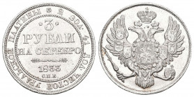 Russland: Nikolaus I. 1825-1855: 3 Rubel 1833 St. Petersburg. KM# 177, Friedberg 160. 10,26 g Platin, fast vorzüglich