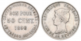 Insel La Réunion 1896 50 Cent Cu-Ni selten KM 4 fast unzirkuliert