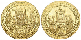 Salzburg Paris von Lodron, 1619-1653.
4 Dukaten 1628, auf die Domweihe. 13,92 g. ECCLES - METROP - SALISB - DEDICATVR - 25 SEPT - APARIDE - ARCHIE St...