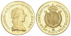 RÖMISCH-DEUTSCHES REICH. Josef II., 1765-1790 ½ Souverain d'or 1786 F, Hall, für die Niederlande. 5,54 g. Fb. 445, J. 45. vorzüglich +