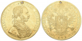 Österreich 1804 - 1918 Franz Joseph I. 1848 - 1916 4 Dukaten, 1914. Wien 14,00g Fr. 1163 mit Loch vorzüglich