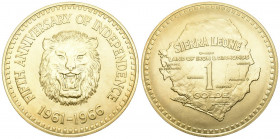 SIERRA LEONE. Republik. 1 Golde 1966. 5. Jahrestag der Unabhängigkeit.54.54g g Fb. 1.
R Nur 400 Exemplare geprägt fast FDC