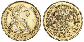 SPANIEN KÖNIGREICH Carlos III., 1759-1788. 2 Escudos 1777 PI, Madrid. Platin vergoldet . C./C./T. ­ (vgl. 356). 6,50 g.
PLATIN. Selten. Vorzüglich