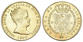 SPANIEN. Isabel II., 1833-1868. 80 Reales 1846, Barcelona. Friedb. 324, C. C. 15753, Schlumb. 205 Gold vorzüglich