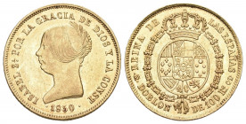 SPANIEN. KÖNIGREICH. Isabella II., 1833-1868. 100 Reales (Dublone) 1850 M-CL, Madrid. 7,52 g Feingold. Calicó 3, Fb. 327, Schl. 224.sehr schön +