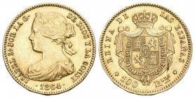 SPAIN KÖNIGREICH Isabella II., 1833-1868. 100 Reales 1864, Madrid. 7,52 g Feingold. Calicó 792, Fb. 334, Schl. 262. GOLD. Vorzüglich +
