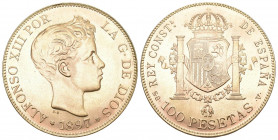 SPANIEN. Königreich. Alfonso XIII. 1886-1931 100 Pesetas 1897/1961, offizielle Neuprägung (29 g fein). Fr. 347R, KM 708 Gold