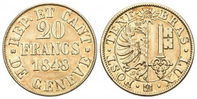 Schweiz / Switzerland / Suisse Genf / Genève Kanton 20 Francs 1848. 7.60 g. D.T. 277. HMZ 2-361a. Fr. 263. vorzüglich bis unzirkuliert