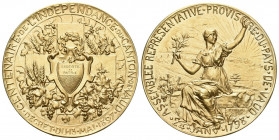 Schweiz / Switzerland / Suisse Waadt 1897 Unabhängigkeitsfeier Medaille in Gold sehr selten 36,2g fast unzirkuliert