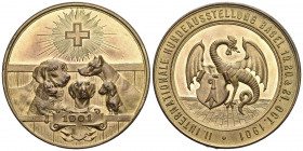 Schweiz / Switzerland / Suisse Basel 1901 Internationale Hundeausstellung Bronce Medaille vergoldet unzirkuliert