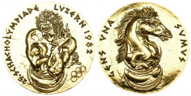 Schweiz / Switzerland / Suisse Luzern 1882 Hans Erni Medaille in Gold Schacholympiade Originalbox vorzüglich