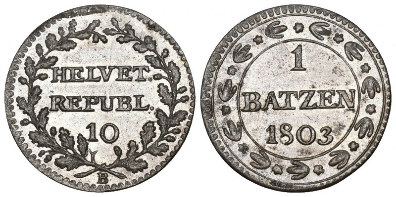 Schweiz / Switzerland / Suisse Helvetische Republik 1 Batzen 1803 B HMZ: 2-1189i...