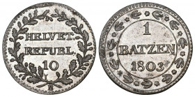Schweiz / Switzerland / Suisse Helvetische Republik 1 Batzen 1803 B HMZ: 2-1189i Prachtexemplar in Stgl