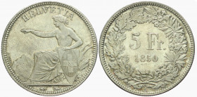 Schweiz / Switzerland / Suisse Eidgenossenschaft.
5 Franken 1850 A, Paris. 25.01 g. Divo 1. HMZ 2-1197a. FDC / Uncirculated.PCGS MS 66