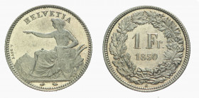 Schweiz / Switzerland / Suisse Eidgenossenschaft. 1 Franken 1850 A, Paris. 5.01 g. Divo 3. HMZ 2-1203a. Prachtexemplar / Cabinet piece. FDC PCGS MS 63