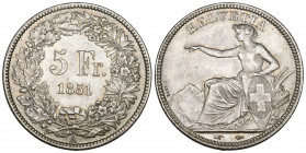 Schweiz / Switzerland / Suisse Eidgenossenschaft.
5 Franken 1851 A, Paris. 25.01 g. Divo 12. HMZ 2-1197b. Prachtvolle Erhaltung / Magnificent conditio...
