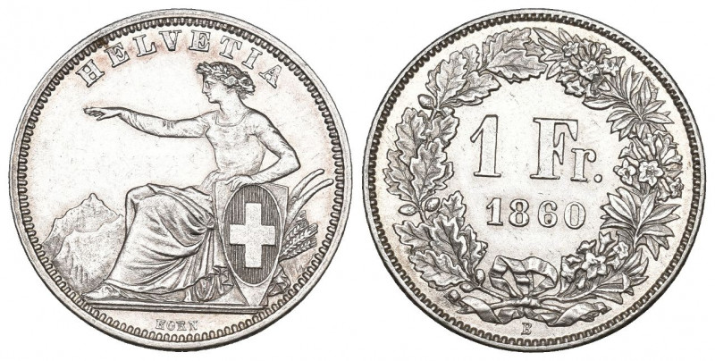 Schweiz / Switzerland / Suisse Eidgenossenschaft.
1 Franken 1860 B, Bern. HMZ 2...