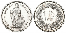 Schweiz / Switzerland / Suisse Eidgenossenschaft. 1 Franken 1877. 4.99 g. Divo 60. HMZ 2-1204c. Fast FDC