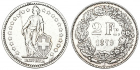 Schweiz / Switzerland / Suisse Eidgenossenschaft.
2 Franken 1879 B, Bern. 9.97 g. HMZ 1202d sehr schön bis vorzüglich