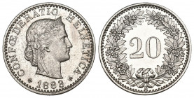 Schweiz / Switzerland / Suisse Eidgenossenschaft. 10 Rappen 1883 B, Bern. 2.99 g. HMZ 2-1208b. Sehr selten in dieser Erhaltung / fast FDC