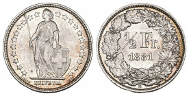 Schweiz / Switzerland / Suisse Eidgenossenschaft. 1/2 Franken 1881 B, Bern. Divo 77. HMZ 2-1206e. Sehr selten in dieser Erhaltung / Very rare in this ...
