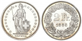 Schweiz / Switzerland / Suisse Eidgenossenschaft. 2 Franken 1886 B, Bern. Divo 99. HMZ 2-1202e fast FDC
