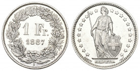 Schweiz / Switzerland / Suisse Eidgenossenschaft.
1 Franken 1887 B, Bern. 4.99 g. Divo 103. HMZ 2-1204f. fast FDC