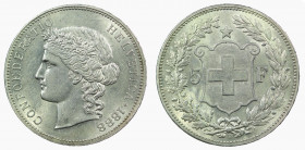 Schweiz / Switzerland / Suisse Eidgenossenschaft.
5 Franken 1888 B, Bern. 25.01 g. Divo 108. HMZ 2-1198a. Selten / Rare. Prachtexemplar PCGS MS 61