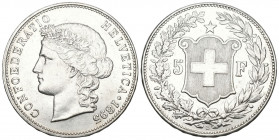 Schweiz / Switzerland / Suisse Eidgenossenschaft. 5 Franken 1895 B, Bern. Divo 144. HMZ 2-1198g. Seltener Jahrgang / Rare date. Prachtvolle Erhaltung ...