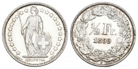 Schweiz / Switzerland / Suisse Eidgenossenschaft. 1/2 Franken 1899 B, Bern. 2.49 g. Divo 174. HMZ 2-1206j. Fast FDC