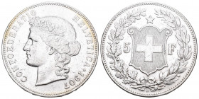 Schweiz / Switzerland / Suisse Eidgenossenschaft.
5 Franken 1907 B, Bern. 25.00 g. Divo 236. HMZ 2-1198k. Vorzüglich
