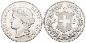 Schweiz / Switzerland / Suisse Eidgenossenschaft.
5 Franken 1912 B, Bern. 25.01 g. Divo 282. HMZ 2-1198n. Sehr selten / Very rare. vorzüglich bis unz...