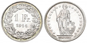 Schweiz / Switzerland / Suisse Eidgenossenschaft.
1 Franken 1914 B, Bern. 5.00 g. Divo 303. HMZ 2-1204x. FDC