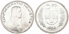 Schweiz / Switzerland / Suisse Eidgenossenschaft 1923 5 Franken Silber 25g selten fast unzirkuliert