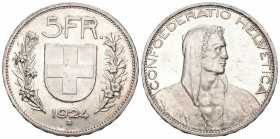 Schweiz / Switzerland / Suisse Eidgenossenschaft 5 Franken 1924 25g Silber Top Qualität fast unzirkuliert