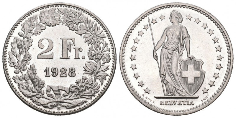 Schweiz / Switzerland / Suisse Schweiz Proben 2 Franken 1928. Prägung in Nickel ...