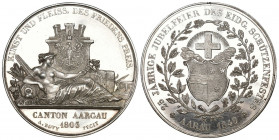 Aargau. Silbermedaille 1849. Aarau. 25-jährige Jubelfeier des eidgenössischen Schützenfestes. Mit Riffelrand. 23.96 g. Richter (Schützenmedaillen) 1b....