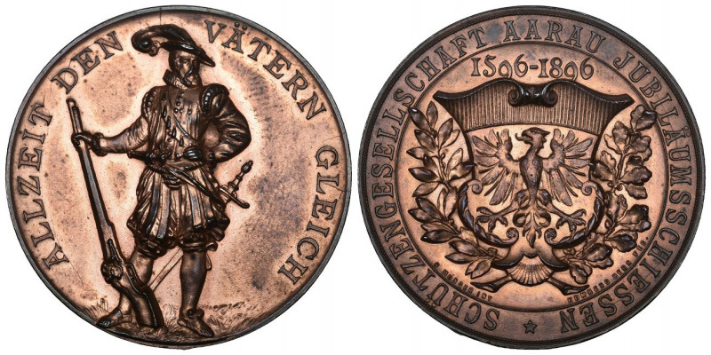 Aargau. Kupfermedaille 1896. Aarau. Jubiläumsschiessen 1596-1896. 27.62 g. Richt...