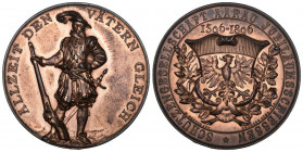 Aargau. Kupfermedaille 1896. Aarau. Jubiläumsschiessen 1596-1896. 27.62 g. Richter (Schützenmedaillen) 16b. Selten. Nur 230 Exemplare geprägt / Rare. ...