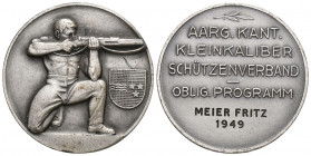 Aargau. Versilberte Bronzemedaille 1949. Kleinkaliberschützenverband. Obligatorisches Programm. 22.37 g. Richter (Schützenmedaillen) 54b. Selten / Rar...