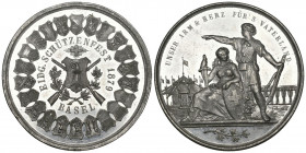 Basel. Blei-/Zinnmedaille 1879. Basel. Eidgenössisches Schützenfest. 32.91 g. Richter (Schützenmedaillen) 98c. Äusserst seltene Erhaltung / Extremely ...