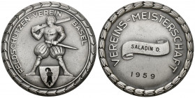 Basel 1959 Medaille Schützenverein Br. Versilbert Ri: 172 a selten FDC