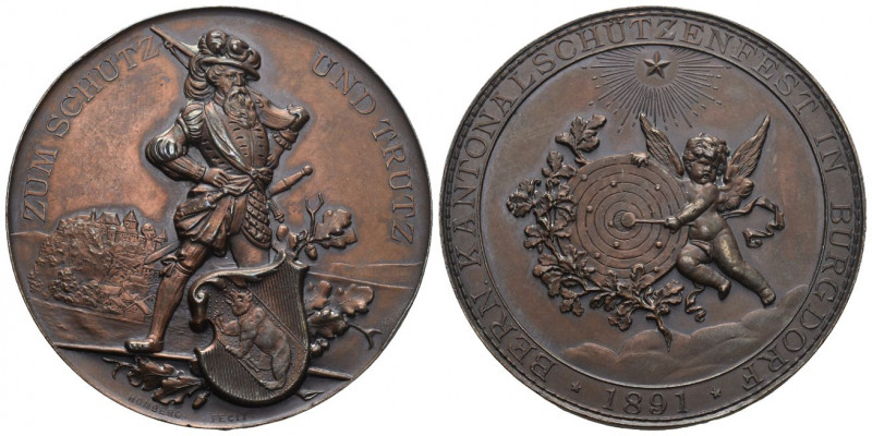 Bern. Kupfermedaille 1891. Burgdorf. Kantonalschützenfest. 41.85 g. Richter (Sch...