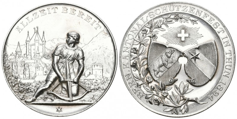 Bern. Silbermedaille 1894. Thun. Kantonalschützenfest. 40.10 g. Richter (Schütze...