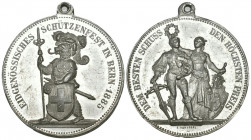 Bern. Blei-/Zinnmedaille 1885. Bern. Eidgenössisches Schützenfest. 24.01 g. Richter (Schützenmedaillen) 200e. Sehr selten in dieser Erhaltung / Very r...