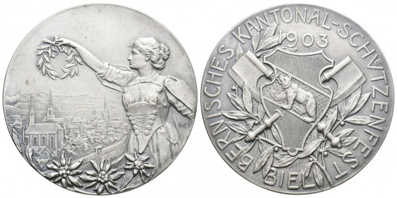 Bern. Silbermedaille 1903. Biel. Kantonal-Schützenfest. 37.89 g. Richter (Schütz...