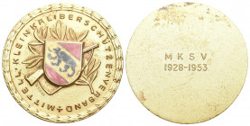 Bern. Vergoldete Bronzemedaille 1953. Mittelländischer Kleinkaliberschützenverband M.K.S.V. 25 Jahrjubiläum 1928-1953. Mit Email. 22.70 g. Richter (Sc...