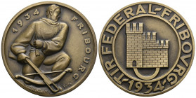 reiburg / Fribourg. Bronzemedaille 1934. Fribourg. Tir fédéral. 53.19 g. Richter (Schützenmedaillen) 434a. FDC